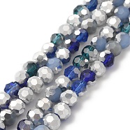 Electroplate Glass Beads Strands, Faceted(32 Facets), Half Silver Plated, Round, Prussian Blue, 6x5mm, Hole: 1.4mm, about 100pcs/strand, 20.87''(53cm)(EGLA-P048-B03)
