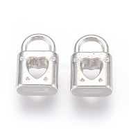 CCB Plastic Pendants, Padlock with Heart, Platinum, 15.5x9.5x4.5mm, Hole: 4.5x5mm(CCB-P007-013)