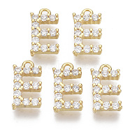 Brass Micro Pave Cubic Zirconia Charms, Nickel Free, Letter, Clear, Real 18K Gold Plated, Letter.E, 13x7.5x2.5mm, Hole: 1.2mm(KK-T060-05-E-G-NF)