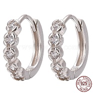 Rhodium Plated 925 Sterling Silver Hoop Earring, with Micro Pave Clear Cubic Zirconia, Flower, Platinum, 11x2mm, Pin: 0.6mm(STER-I018-10P)