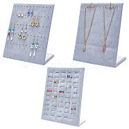 Elite 3Pcs 3 Styles Velvet Finger Ring & Necklace & Earring Display Stands, Jewelry Display Rack, L-Shaped, Rectangle, with Imitation Pearl Head Pins, Light Grey, 19.5~20x9.8~10.5x24.2~25.3cm, 1pcs/style(ODIS-PH0001-60B)