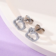 Tarnish Resistant 304 Stainless Steel Stud Earrings, with Ear Nuts, Rabbit, Stainless Steel Color, 8x9x2mm, Pin: 0.8mm(X-EJEW-N045-04P)