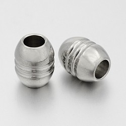 Oval 201 Stainless Steel Large Hole Grooved Beads, Stainless Steel Color, 15x12mm, Hole: 6mm(STAS-N062-37P)