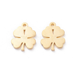 304 Stainless Steel Charms, Laser Cut, Clover, Golden, 11.5x9.5x1mm, Hole: 1.2mm(STAS-I151-47G)