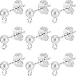 60Pcs 304 Stainless Steel Ball Stud Earring Post, Stud Earring Findings, with Vertical Loops & 60Pcs Ear Nuts, Silver, 15x4mm, Hole: 1.8mm, Pin: 0.8mm(STAS-BBC0004-20)