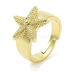 Brass Open Cuff Rings for Women, Real 18K Gold Plated, Starfish, 16.5x16mm, Inner Diameter: 18mm(RJEW-Z072-02G-01)