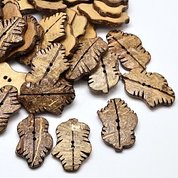 2 Holes Leaf Coconut Sewing Buttons, Coconut Brown, 32x20x3~5mm, Hole: 1mm(BUTT-O008-08)