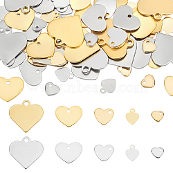 WADORN 80Pcs 10 Styles 304 & 201 Stainless Steel Charms, Heart, Tag Charms, Golden & Stainless Steel Color, 5~15.5x6~16x0.2~1mm, Hole: 1~2mm, 8pcs/style(STAS-WR0001-07)