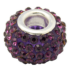 Resin Rhinestone Beads, with Silver Color Brass Double Cores, Grade A, Rondelle, Tanzanite, 10x7mm, Hole: 2.5mm(CPDL-H001-10x7mm-3)