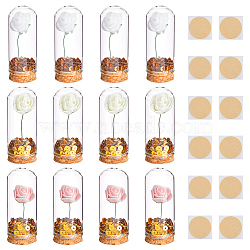 Clear Glass Dome Cover Decorative with Foam Artificial Rose Bouquet inside, with Adhesive Tapes and Plastic Paillette, Mixed Color, 30x77mm, 3 colors, 4pcs/color, 12pcs/set(AJEW-FH00007)