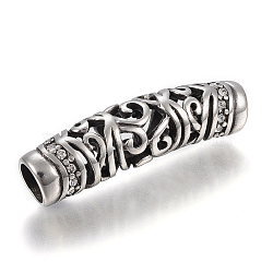 304 Stainless Steel Tube Beads, with Rhinestone, Antique Silver, 40x10mm, Hole: 6mm(STAS-F169-40AS)