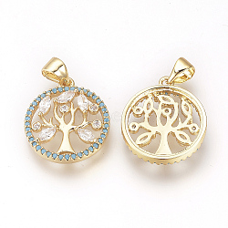 DIY Brass Micro Pave Cubic Zirconia Pendants, Ring with Tree of Life, Golden, 18x16x3mm, Hole: 3mm(DIY-S031-051A)