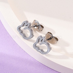 Tarnish Resistant 304 Stainless Steel Stud Earrings, with Ear Nuts, Rabbit, Stainless Steel Color, 8x9x2mm, Pin: 0.8mm(X-EJEW-N045-04P)