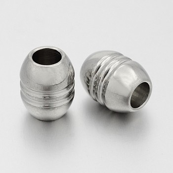 Oval 201 Stainless Steel Large Hole Grooved Beads, Stainless Steel Color, 15x12mm, Hole: 6mm