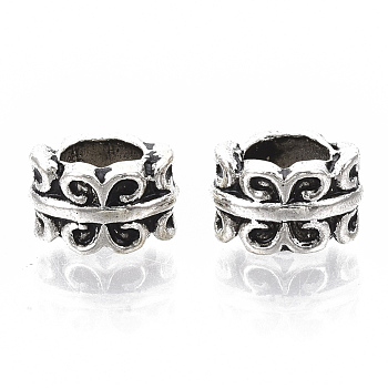Tibetan Style Alloy Beads, Large Hole Beads, Cadmium Free & Lead Free, Column, Antique Silver, 9x8x5.5mm, Hole: 5mm, about 725pcs/1000g