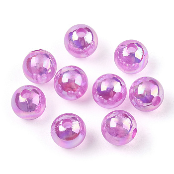 Transparent Acrylic Beads, AB Colors Plated, Round, Orchid, 8mm, Hole: 2mm, about 2100pcs/500g