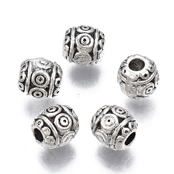 Tibetan Style Alloy Beads, Cadmium Free & Lead Free, Barrel, Antique Silver, 6.5x6mm, Hole: 2mm, about 1350pcs/1000g