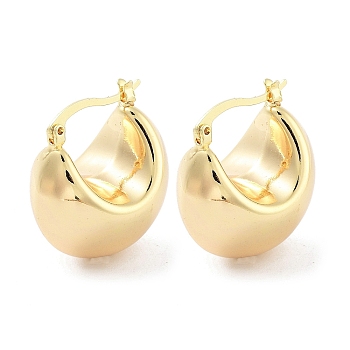 Brass Thick Hoop Earrings, Real 18K Gold Plated, 24x12x20mm