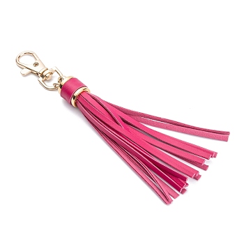 Imitation Leather with Light Gold Alloy Clasps Tassel Big Pendants Decorations, Medium Violet Red, 150mm