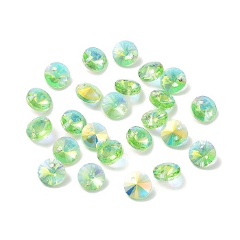 Electroplate Transparent Glass Beads, Half Rainbown Plated, Faceted Bicone, Spring Green, 8x4mm, Hole: 0.8mm