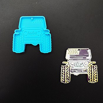 DIY Silicone Pendant Molds, Resin Casting Molds, Clay Craft Mold Tools, Car, Deep Sky Blue, 68x71x6mm, Hole: 3mm