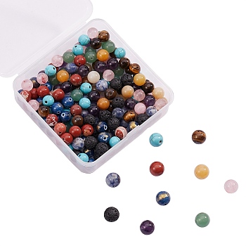 200Pcs 10 Style Natural & Synthetic Gemstone Round Beads, 8mm, Hole: 1mm, 20pcs/style