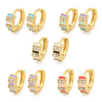 Real 18K Gold Plated Brass Hoop Earrings, with Enamel and Clear Cubic Zirconia, Mixed Color, 105x4.5mm