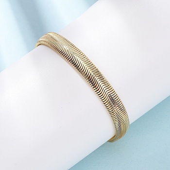 Brass Snake Chain Bracelets for Women, Long-Lasting Plated, Rack Plating, Cadmium Free & Lead Free, Real 18K Gold Plated, 7-3/8x1/4 inch(18.7x0.8cm)