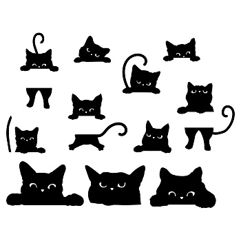 PVC Wall Stickers, for Home Living Room Bedroom Decoration, Black, Cat Pattern, 350x680mm