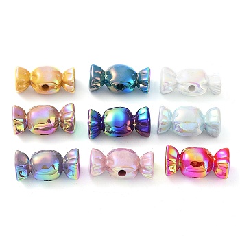 UV Plating Acrylic Opaque Beads, Iridescent, Candy, Mixed Color, 30.5x15.5x15mm, Hole: 3.6mm