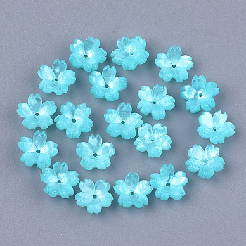 Cellulose Acetate(Resin) Bead Caps, 5-Petal, Sakura, Sky Blue, 10.5x11x4.5mm, Hole: 1mm
