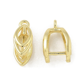 Rack Plating Brass Pendant Bails, Long-Lasting Plated, Lead Free & Cadmium Free, Leaf, Real 18K Gold Plated, 11x7x4mm, Hole: 1mm