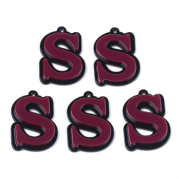 Cellulose Acetate(Resin) Pendants, Letter, Letter S, Brown, 38x27x4mm, Hole: 2mm