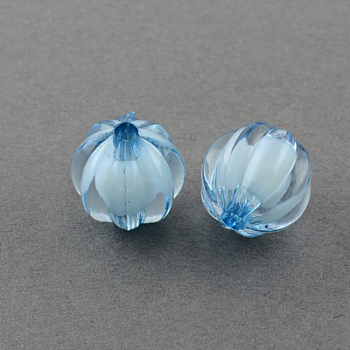 Transparent Acrylic Beads, Bead in Bead, Round, Pumpkin, Sky Blue, 8mm, Hole: 2mm, about 2150pcs/500g