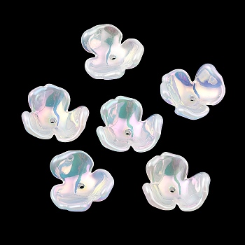 Acrylic Bead Caps, Mermaid-inspired Plating, 3-Petal Flower, WhiteSmoke, 19x21.5x10mm, Hole: 1.6mm