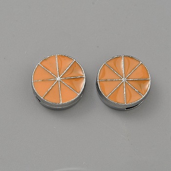 Alloy Slide Charms, with Enamel, Platinum, Orange, 12.5x4.5mm, Hole: 8x1.5mm