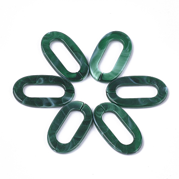 Acrylic Linking Rings, Quick Link Connectors, For Jewelry Chains Making, Imitation Gemstone Style, Oval, Dark Green, 36.5x21x3.5mm, Hole: 24.5x8.5mm, about: 290pcs/500g