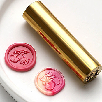 Double-Sided Engraving Wax Seal Brass Stamp, Golden, for Envelope, Card, Gift Wrapping, Cherry, 57x15mm