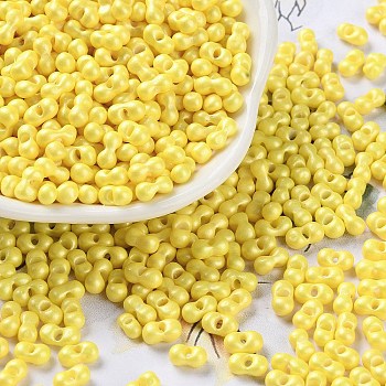 Glass Seed Beads, Opaque Colours Luster, Peanut, Yellow, 5~6x2.5~3x3~3.5mm, Hole: 1~1.2mm, about 5000pcs/pound