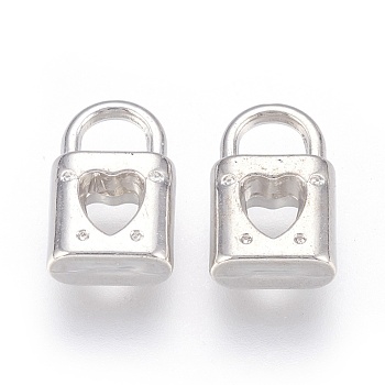 CCB Plastic Pendants, Padlock with Heart, Platinum, 15.5x9.5x4.5mm, Hole: 4.5x5mm