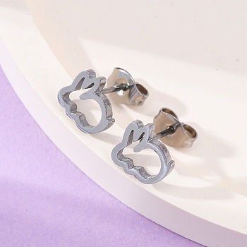 Tarnish Resistant 304 Stainless Steel Stud Earrings, with Ear Nuts, Rabbit, Stainless Steel Color, 8x9x2mm, Pin: 0.8mm