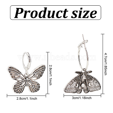 2 Pairs 2 Style Moth & Butterfly Zinc Alloy Dangle Hoop & Leverback Earrings(EJEW-AN0002-64)-2