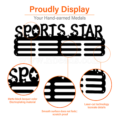 Estante de pared para exhibición con soporte para colgar medallas de hierro con tema de estrella deportiva(ODIS-WH0021-472)-5