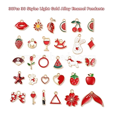 30Pcs 30 Style Light Gold Alloy Enamel Pendants(ENAM-YW0001-81)-2