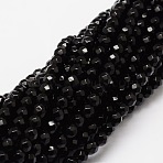 Faceted Natural Onyx Round Beads Strands, Dyed & Heated, Black, 4mm, Hole: 1mm, about 92pcs/strand, 15.3 inch(X-G-E318C-4mm-06)