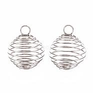 304 Stainless Steel Wire Pendants, Spiral Bead Cage Pendants, Round, Stainless Steel Color, 25~26x20mm, Hole: 5~6mm(STAS-ZX013-22-20mm-P)