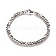 Tarnish Resistant Men's Curb Chain, Twisted Chain Bracelets, Fashionable 304 Stainless Steel Bracelets, with Lobster Claw Clasps, Stainless Steel Color, 8-1/8 inch(20.5cm), 5mm(X-BJEW-E369-14B)