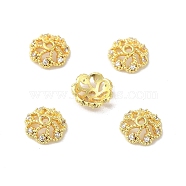 Rack Plating Brass Beads Caps, with Clear Cubic Zirconia, Long-Lasting Plated, Lead Free & Cadmium Free, Flower, Real 18K Gold Plated, 8x8x3mm, Hole: 1.2mm(KK-B088-02B-G)