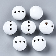Painted Natural Wood European Beads, Large Hole Beads, Printed, Round, White, 20x18mm, Hole: 4mm(WOOD-S057-032-A01)