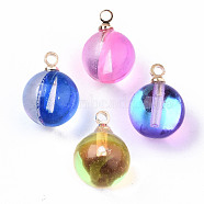 K9 Glass Charms, with Light Gold Plated Brass Peg Bails, Round, Colorful, 14x10.5x10.5mm, Hole: 1.5mm(GLAA-N044-001)